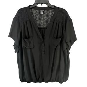 Torrid Blouse Womens 4XL Black Floral Lace Back Flutter Sleeves Boho Whimsygoth‎